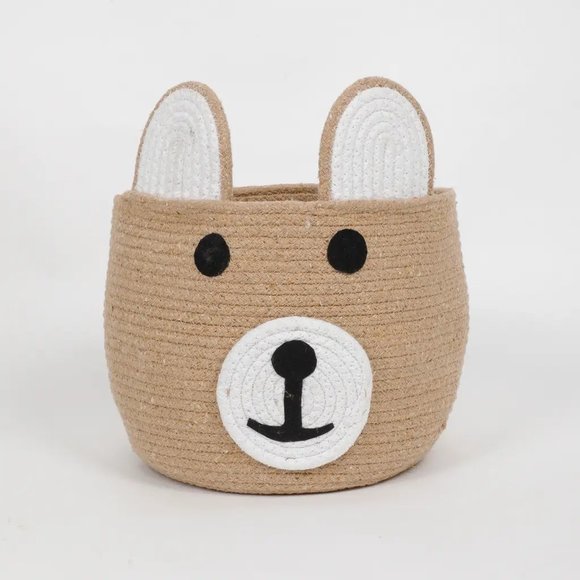 Animal Face look shape basket for kids storage, brown, white, black, 9x9, cotto - Picture 2 of 5